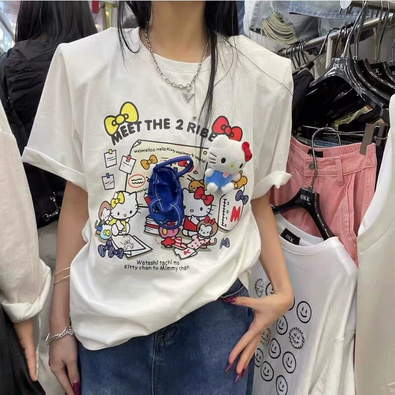 kitty凯蒂猫白色短袖t恤男女夏2026新款爆款美式宽松半袖上衣ins