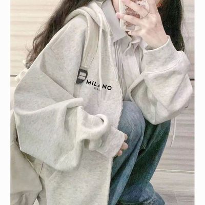 爆款连帽卫衣女开衫宽松韩版大码小众多巴胺外套女秋冬季上衣通勤