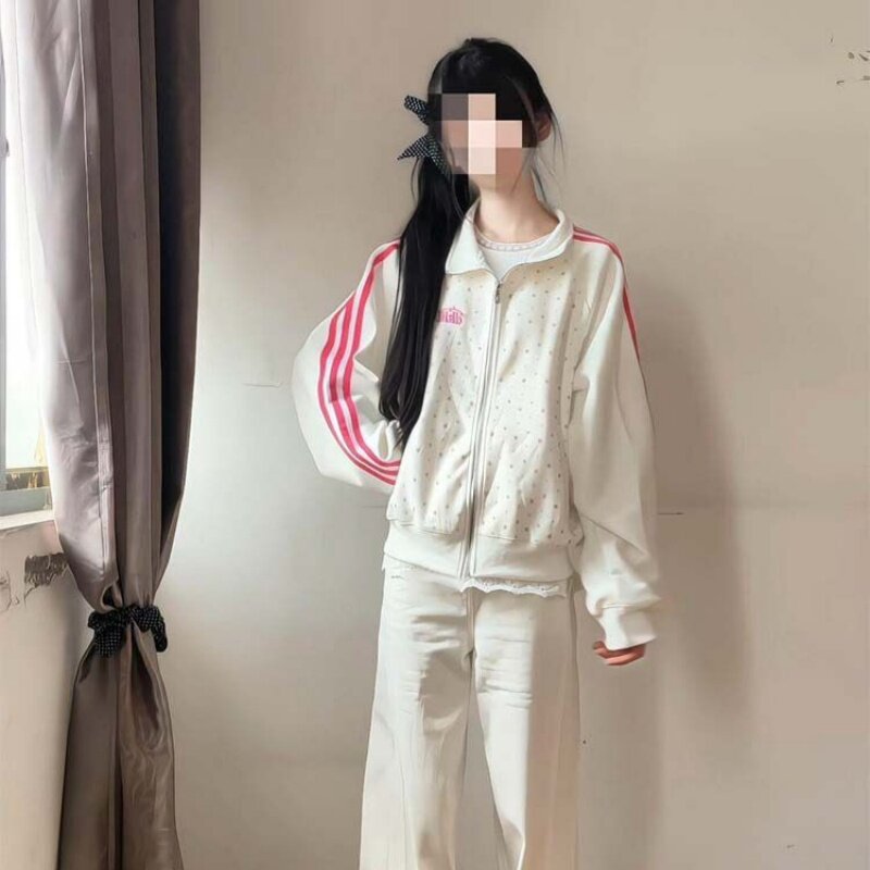 时尚卫衣拉链开衫女生秋冬季满印潮牌复古通勤风小众休闲气质上衣