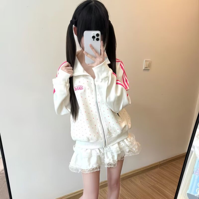 小众学院风小波点印花外套女生春秋季清新气质多巴胺潮流新款上衣