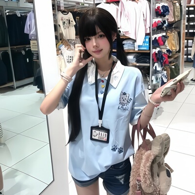 美式甜美运动休闲拼接撞色polo短袖t恤女夏季韩系别致翻领上衣潮