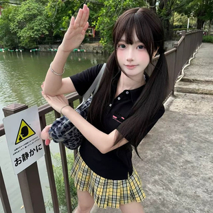 黑色短款短袖女t恤夏2025新款修身可爱卡通印花高品质大码上衣ins