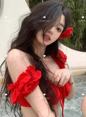 【AYSTUDIO】欧美风超性感泳衣女沙滩比基尼红色聚拢温泉度假纯欲