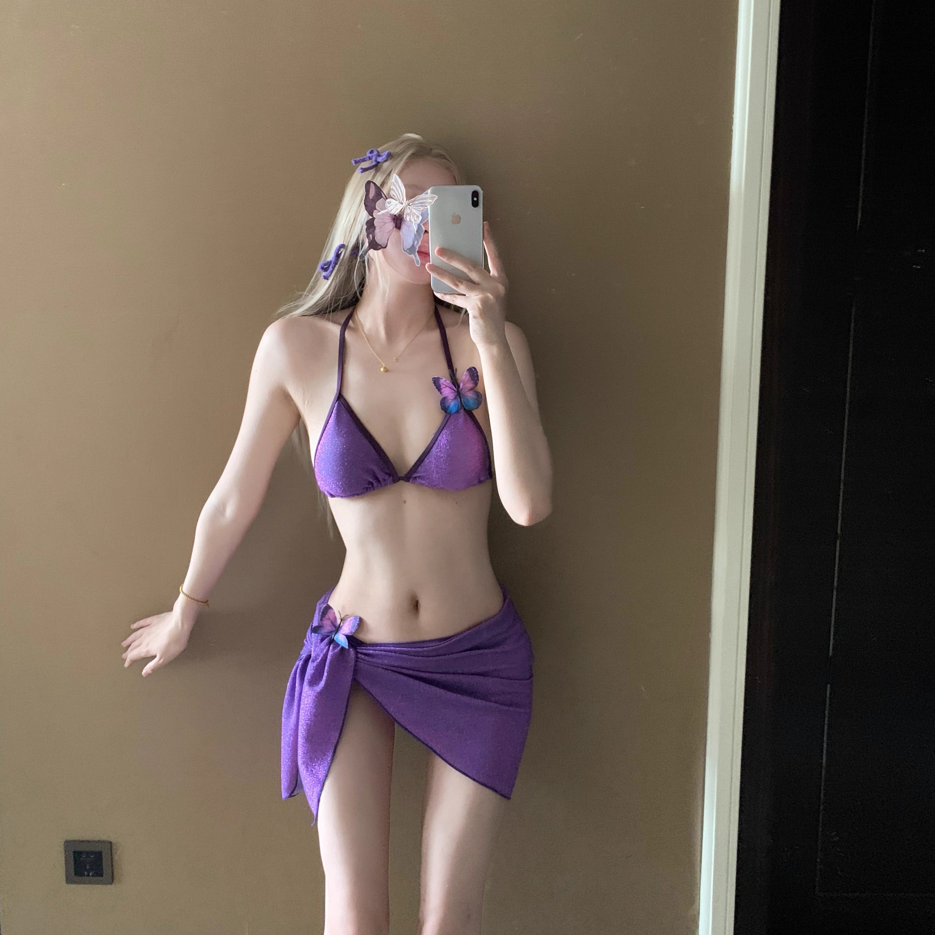 AYSTUDIO2026新款比基尼性感纯欲风紫色蝴蝶度假泡温泉分体泳衣女