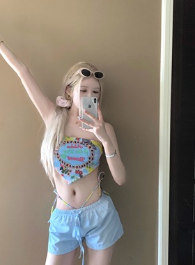 AYSTUDIO泳衣女2025新款温泉辣妹纯欲抹胸露背绑带比基尼显瘦度假