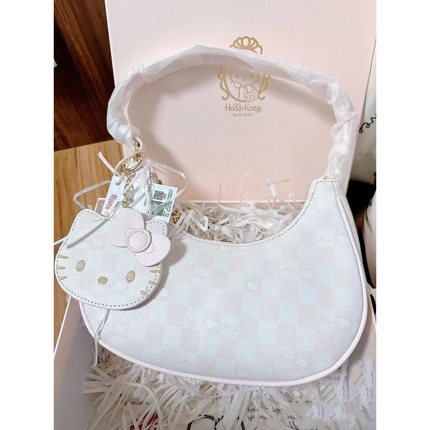 hellokitty凯蒂猫粉棋盘格小众设计腋下包甜美可爱月牙单肩手提包