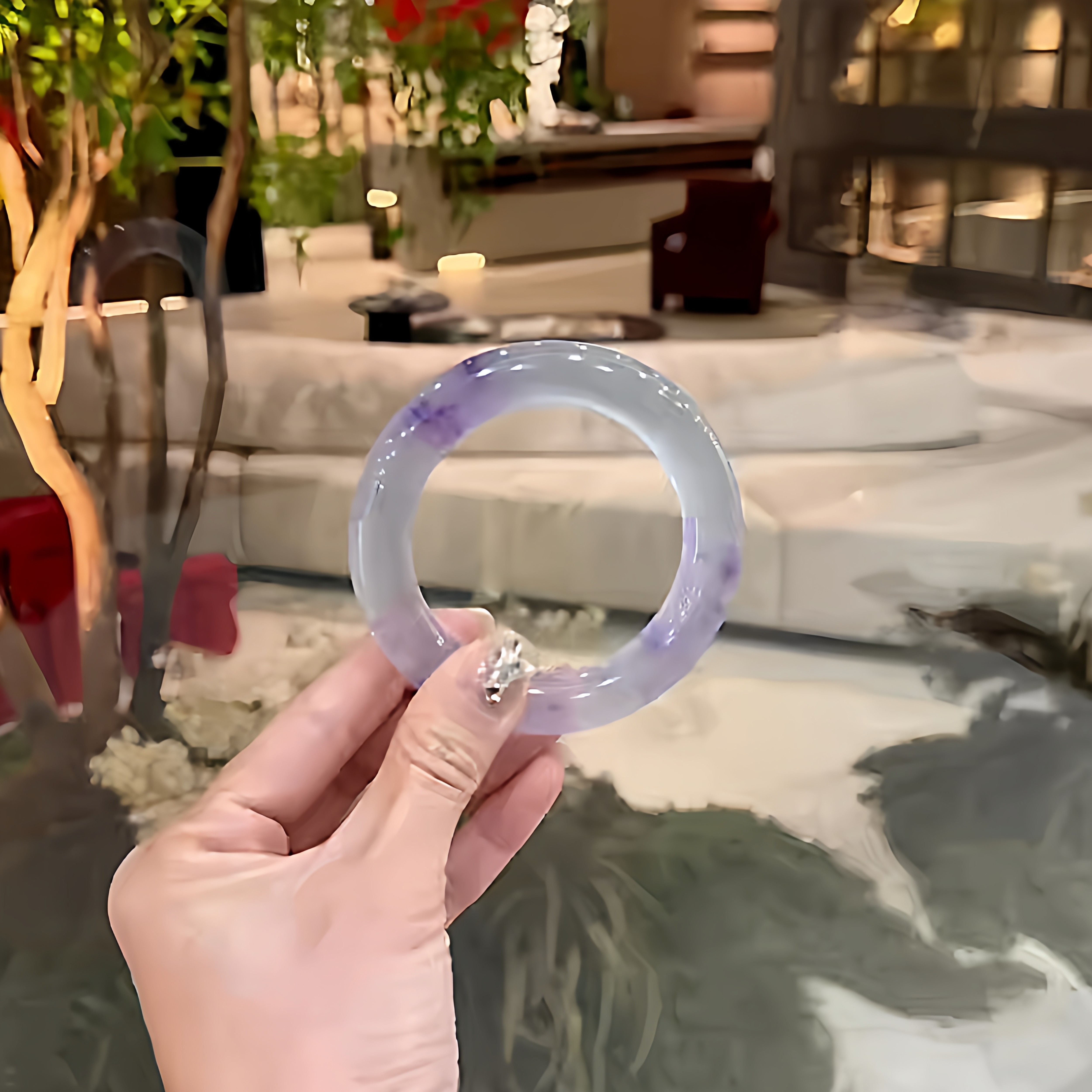 玉长情冰透种飘花翡翠手镯女款平替紫罗兰飘花石英岩玉手镯子处理