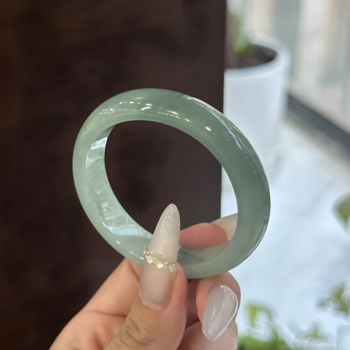 玉长情【清汀载梦】缅甸高端翡翠冰种油青飘花玉手镯正品真玉处理