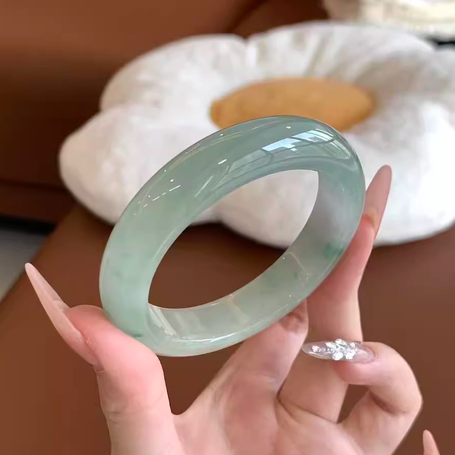 玉长情高冰种玉石高端翡翠高冰透感油青女款步离镯真玉手镯子处理