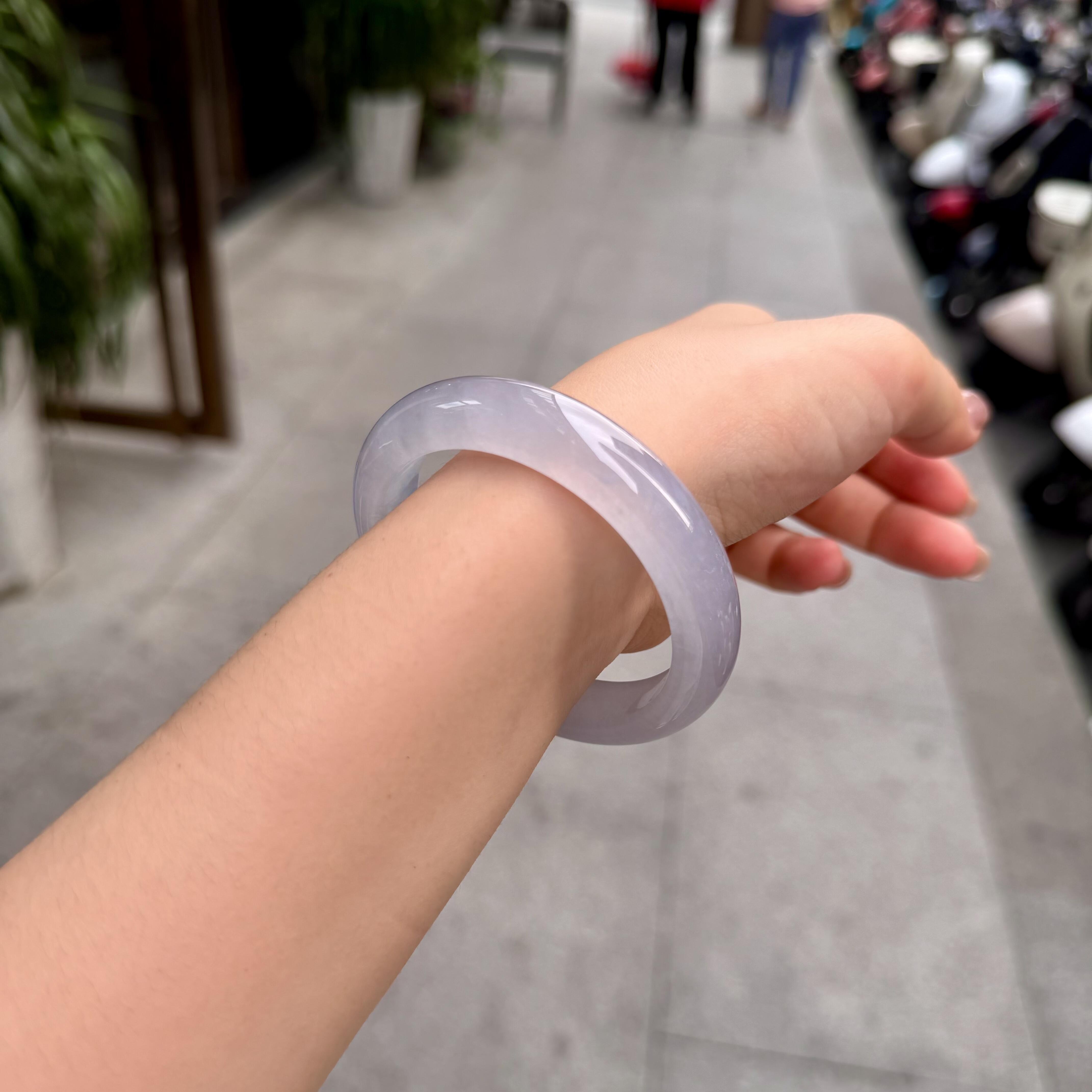 玉长情高端缅甸翡翠贵妃冰种紫罗兰纯色粉紫翡翠玉手镯子玉石处理