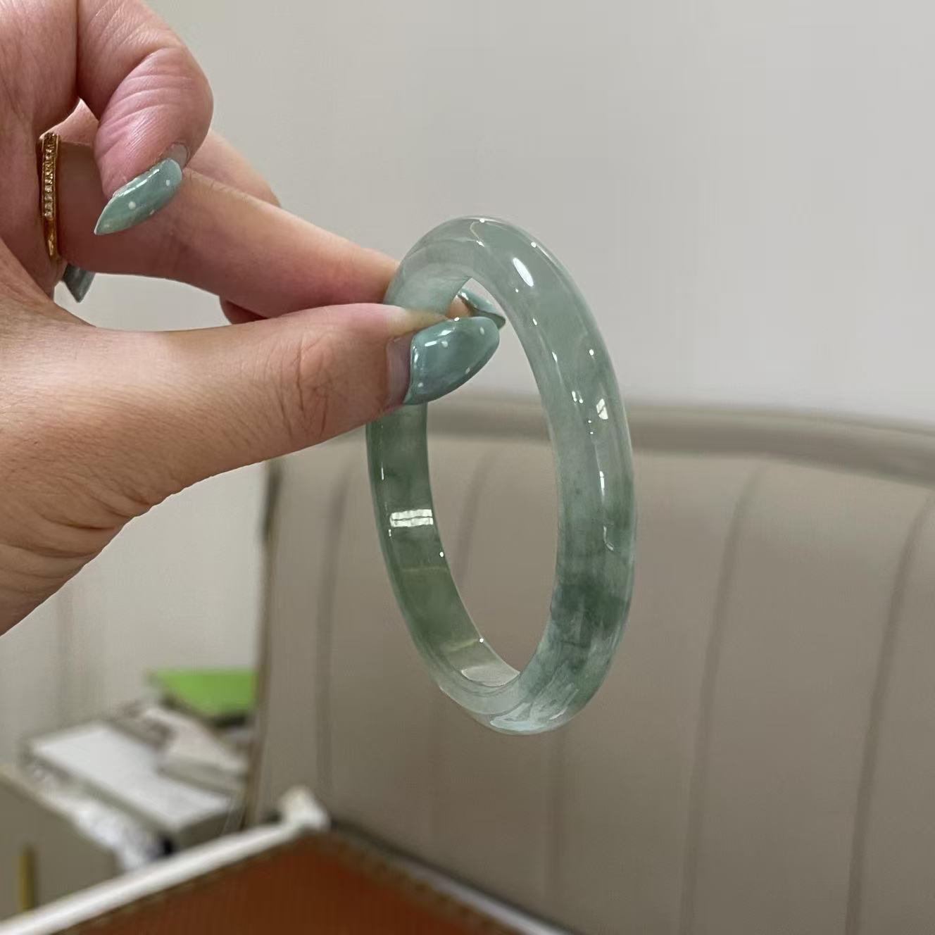 玉长情【云涧浮翠】高冰种缅甸翡翠女款油青飘花冰透手镯正品处理