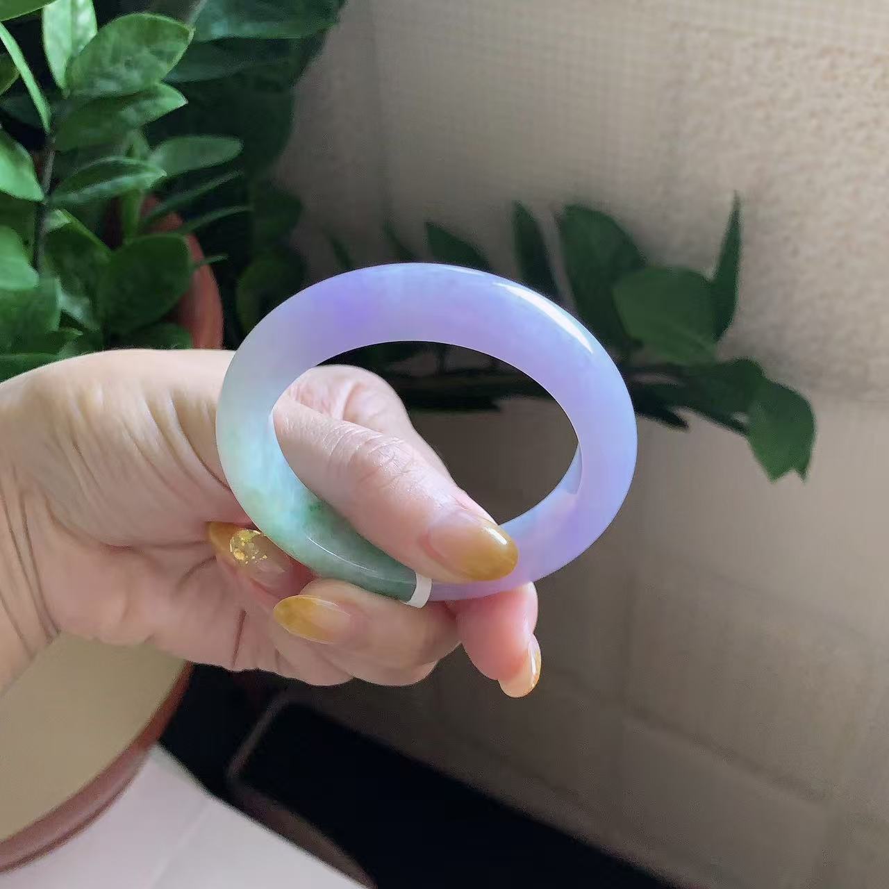 玉长情【紫雾凝香】紫罗兰春彩糯冰种高端缅甸翡翠手镯子正品处理