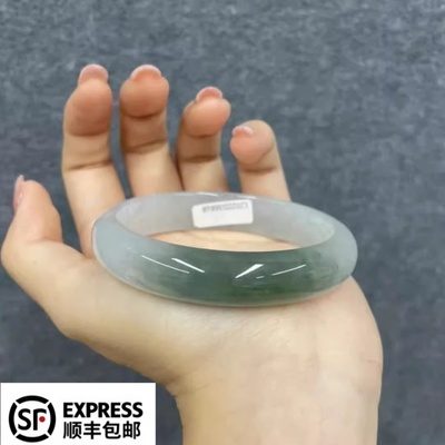 玉长情缅甸翡翠手镯正品白底半山水冰透飘花手镯女友妈妈饰品手饰