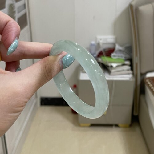 玉长情【清川蕴琬】缅甸高端翡翠高冰透浅青玉手镯子正品真玉处理