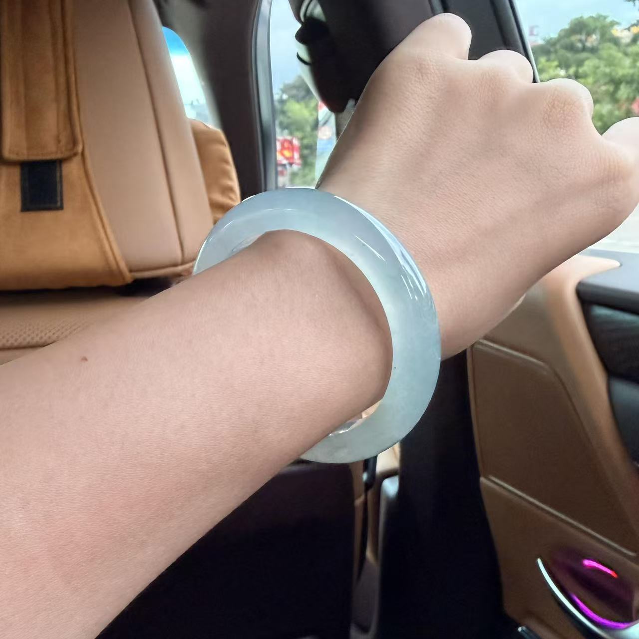 玉长情【渊青漾璧】高端翡翠女款高冰种蓝水纯色冰透正品玉石处理