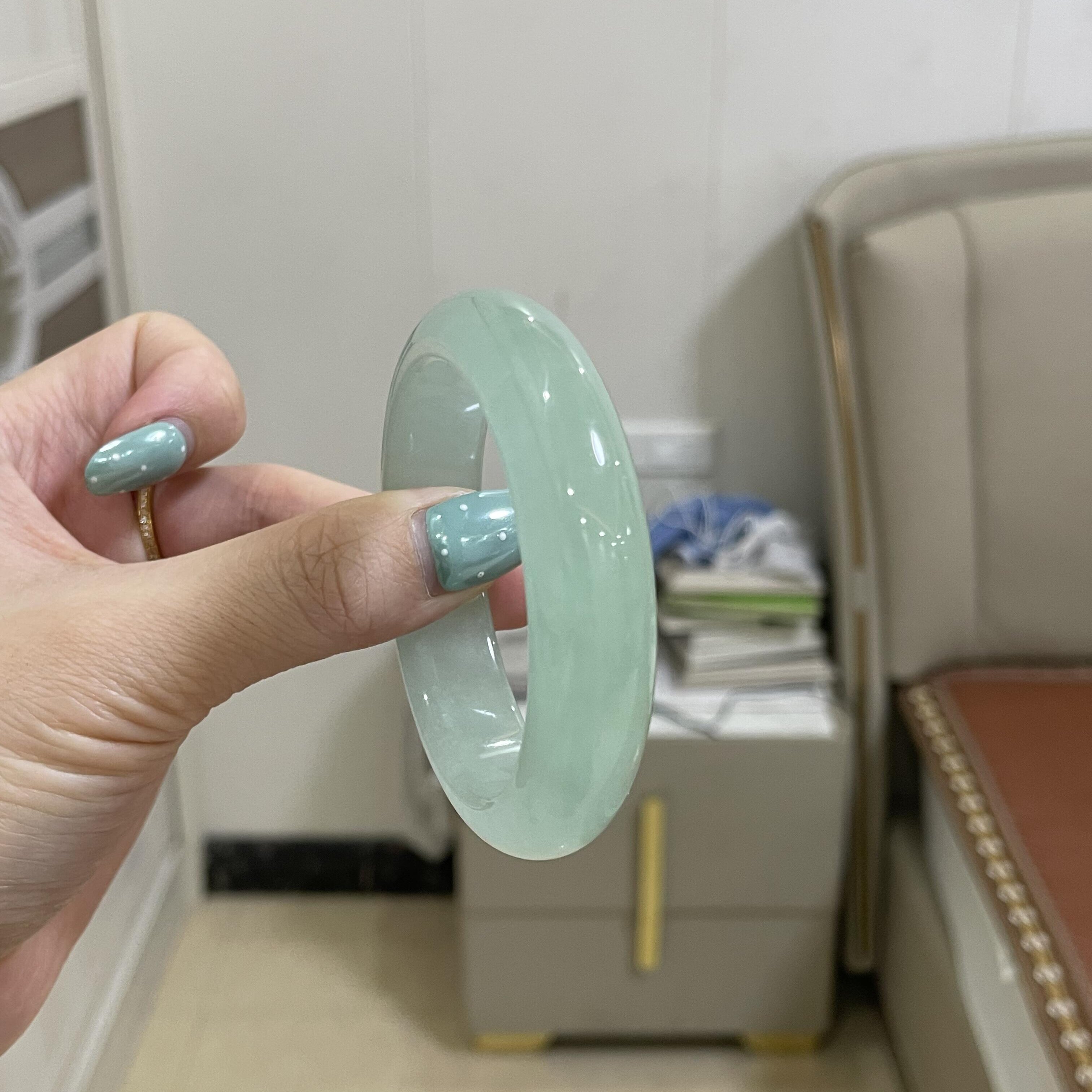 玉长情缅甸冰种翡翠玉手镯子女款油青宽版纯色冰飘花饰品真玉处理
