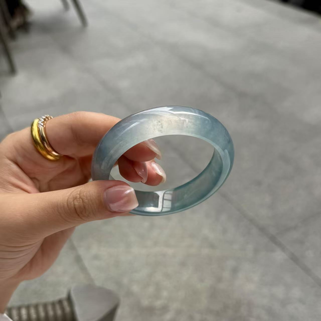 玉长情【苍波覆钏】高冰种女款缅甸翡翠蓝水飘花手镯子真玉石处理
