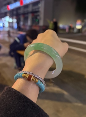 玉长情缅甸翡翠玉手镯子女款浅绿色冰飘花高端贵妃正品真玉石处理