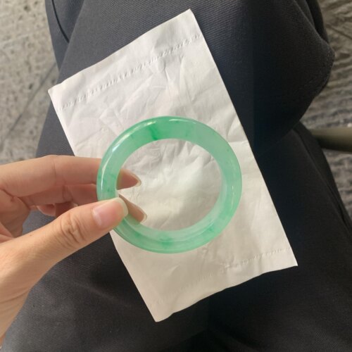 玉长情【风浅意宁】缅甸高端翡翠冰种绿飘花玉手镯子正品真玉处理