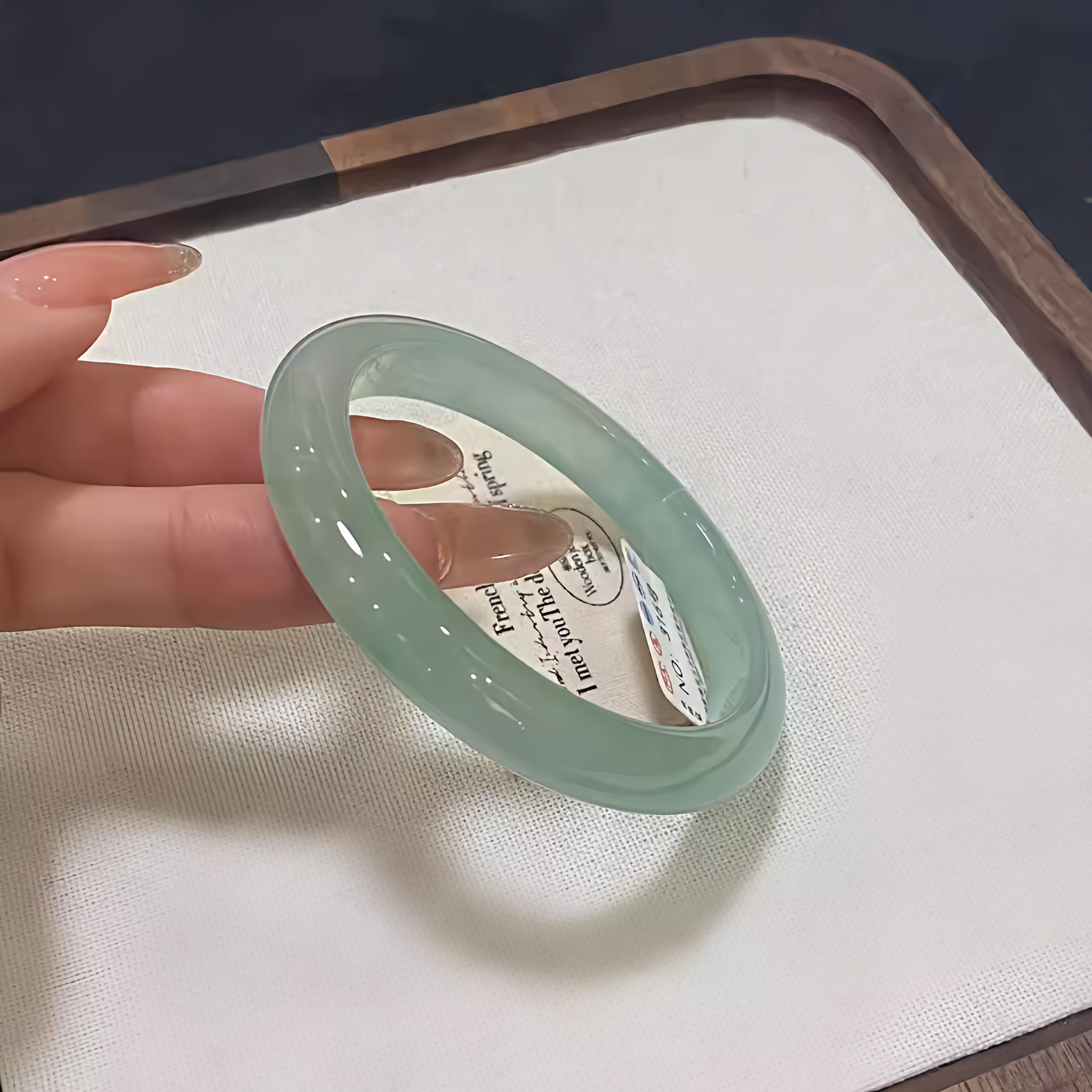 玉长情缅甸冰种飘花翡翠玉手镯子油青玉手镯子步离镯贵妃玉石处理