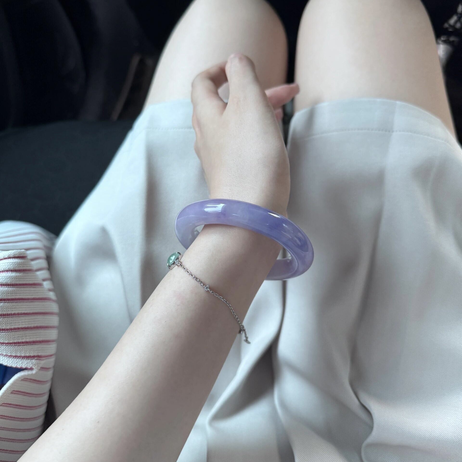 玉长情高端缅甸紫罗兰翡翠冰种玉手镯子女款贵妃镯正品真玉石处理