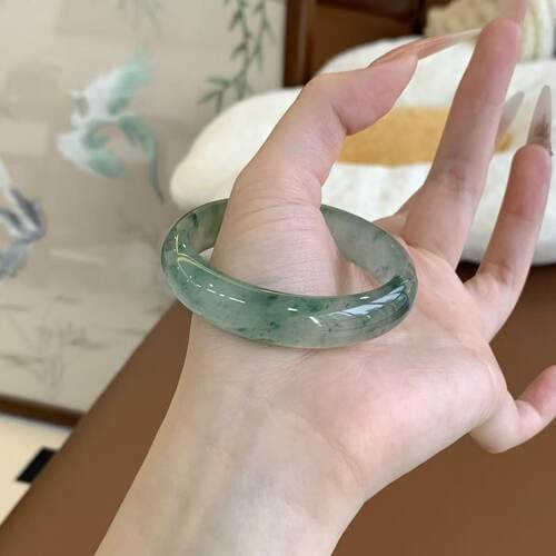 玉长情【澄渊藏翠】高端缅甸翡翠冰种女款冰飘花玉石手镯正品处理