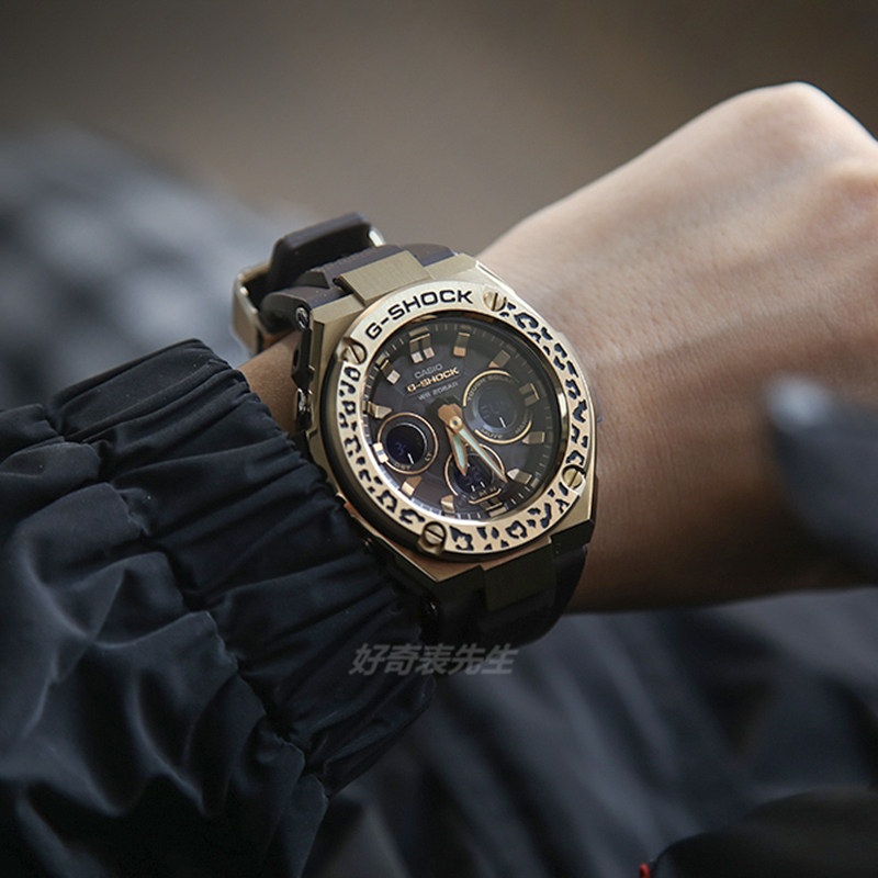 卡西欧钢铁之心豹纹动物保护联名太阳能运动表gst-s310wlp-1a9