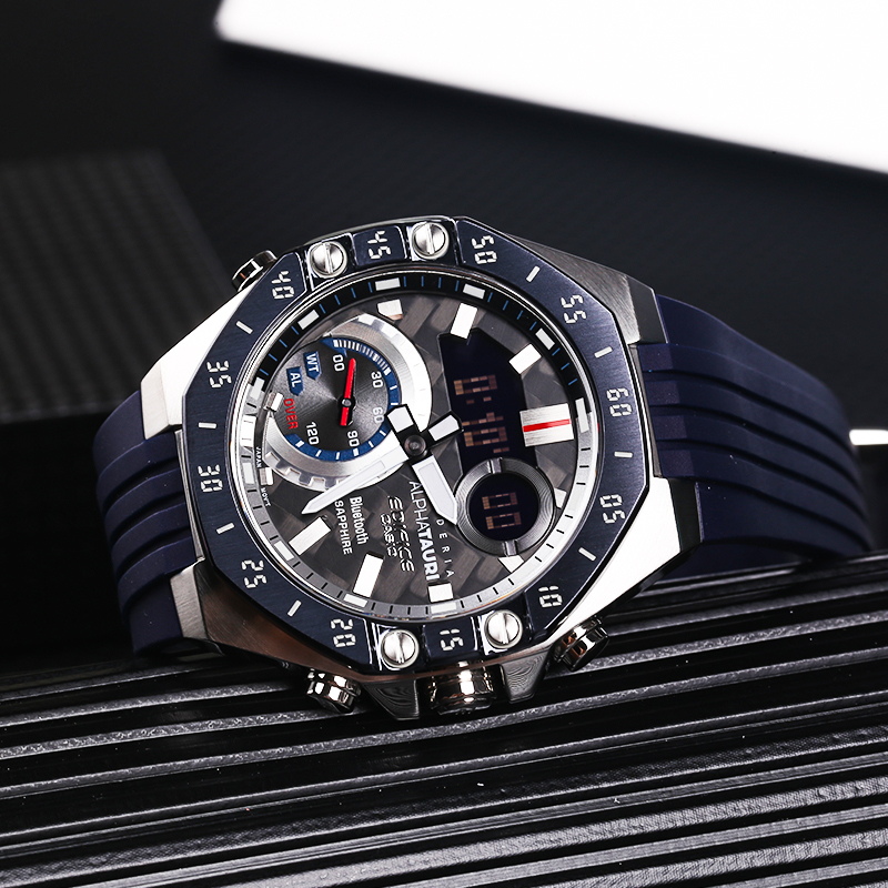 卡西欧f1赛车限量版八角农家橡树蓝色蓝牙赛车手表男ecb-10at-1a