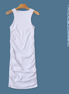 螺纹棉褶皱包臀背心裙 夏新外贸女圆领套头纯色弹力内搭外穿30490