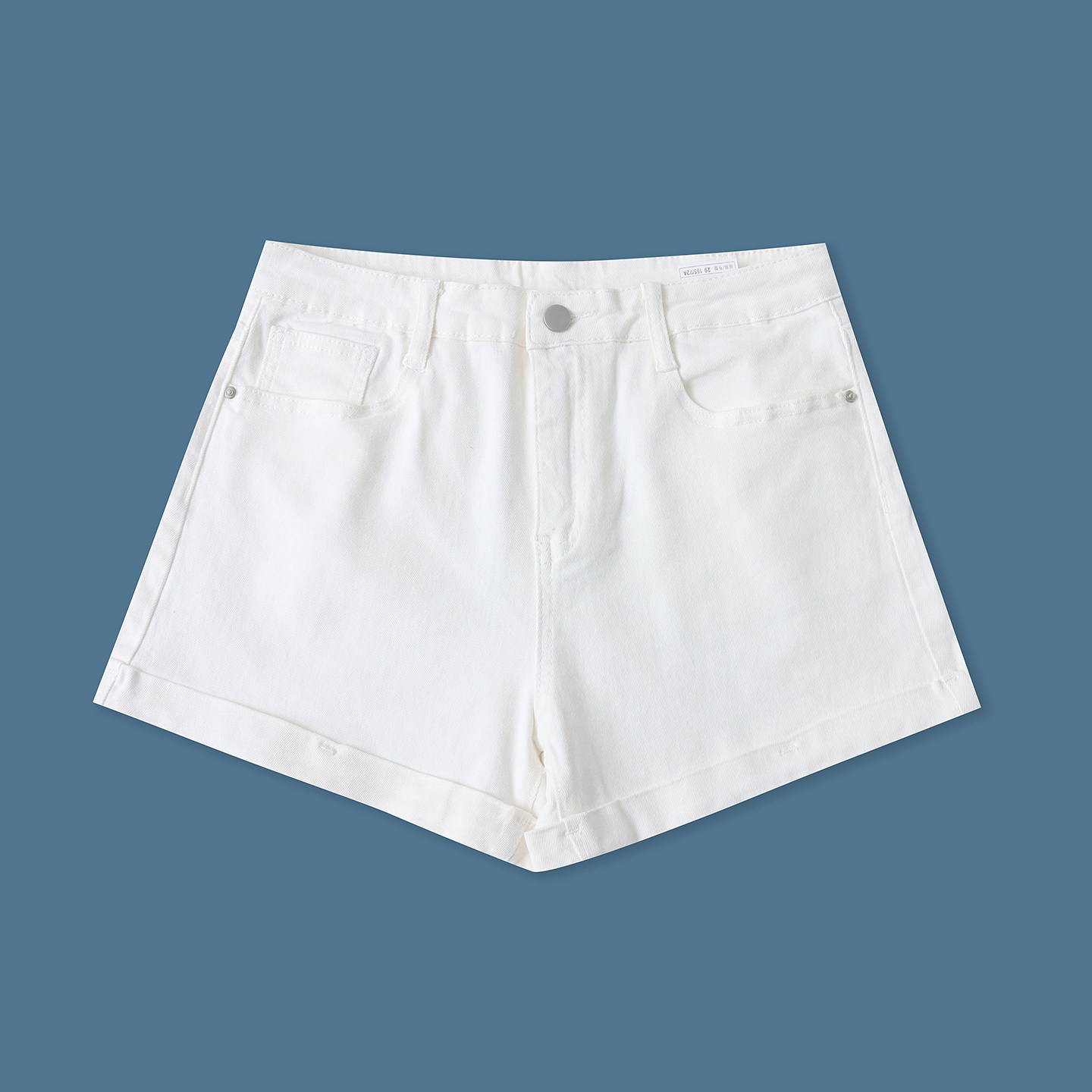 牛仔弹力棉短裤 夏季新款女时尚百搭自然腰拉链纽扣直筒卷边33329