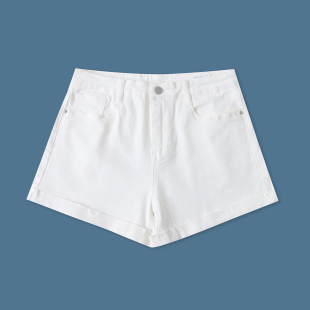 女时尚 新款 百搭自然腰拉链纽扣直筒卷边33329 夏季 牛仔弹力棉短裤