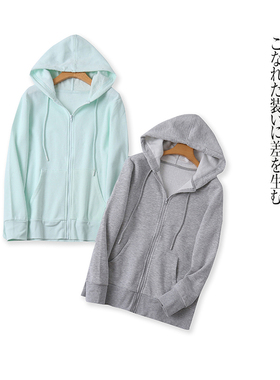 加绒休闲卫衣 秋冬新外贸情侣款连帽领拉链长袖开衫大码上衣22406