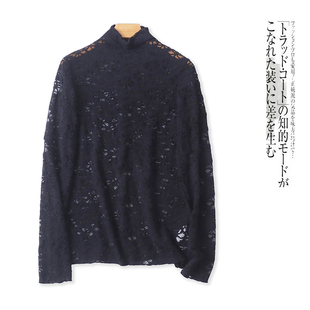 植绒提花蕾丝打底衫 春秋新外贸女装时尚半高领拉链套头长袖30962