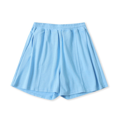 运动休闲短裤 夏新款外贸女简约松紧高腰双口袋阔腿全棉短裤33669
