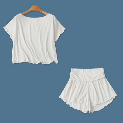 时尚套装  夏新外贸女装一字领短袖大码T恤+弹力腰阔腿短裤28763