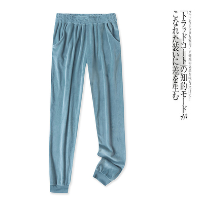 金丝绒休闲裤  春秋新外贸女松紧腰双口袋螺纹束口弹力长裤30424