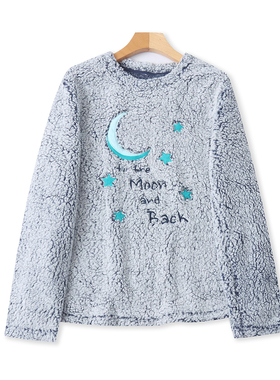 羊羔绒卫衣 冬季新款外贸女装圆领长袖贴布刺绣套头大码上衣33322