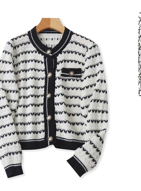 小香风开衫毛衣 春秋新外贸女装时尚圆领单排扣长袖短款毛衣32480