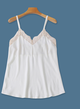 仿真丝缎面蕾丝拼吊带小衫  夏新女装吊带可调A字型内搭外穿32057