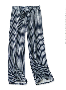 阔腿裤 夏秋新外贸女装韩版松紧腰系带复古印花弹力宽松长裤28567