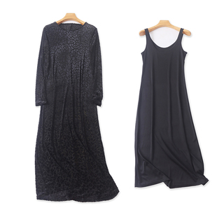 打底吊带裙29637 长裙 蕾丝连衣裙两件套 秋新外贸女圆领套头长袖