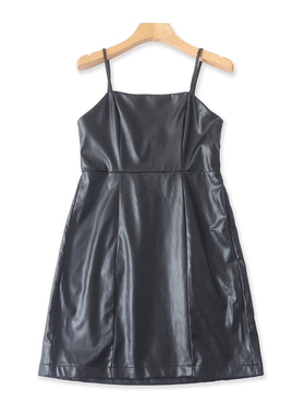 软皮吊带裙 春秋新款外贸女装时尚修身吊带可调套头包臀短裙33262