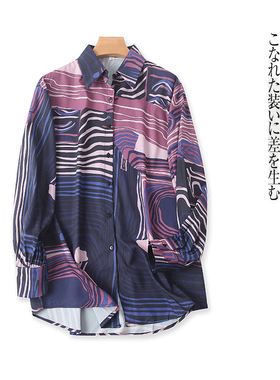 衬衫 春秋新款外贸女装韩版宽松翻领长袖单排扣撞色显瘦上衣31258