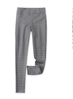 千鸟格小脚裤  秋季新外贸女装修身高腰拉链弹力修身铅笔裤25909