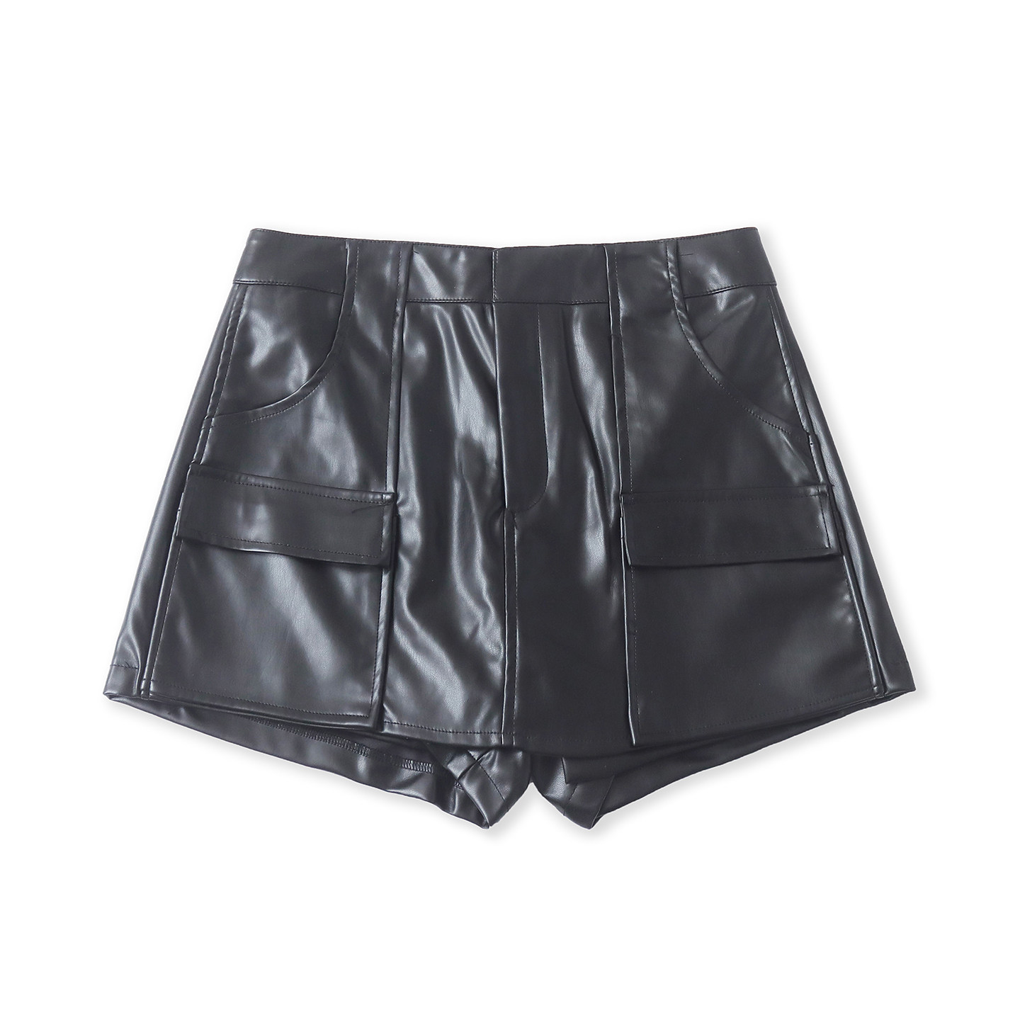 软皮裙短裤  春秋新款外贸女装时尚高腰拉链搭扣工装短裙裤33237,女装/女士精品,裙裤,淘宝优惠券,粉丝福利购,淘宝优惠卷