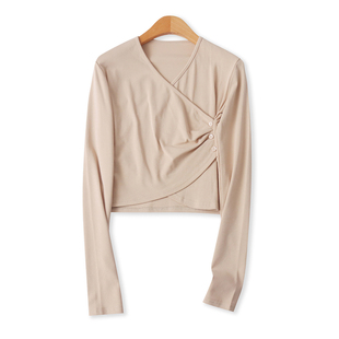 春秋新款 V领套头长袖 女装 修身 内搭外穿33028 时尚 棉混纺打底T恤