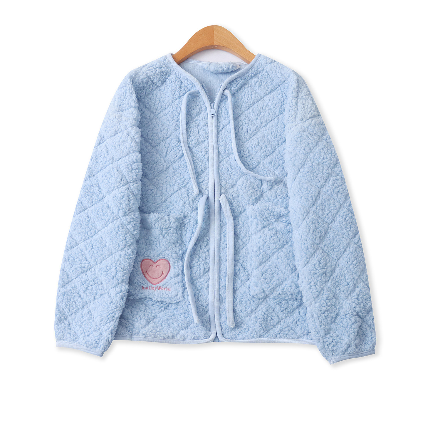 菱格刺绣毛绒居家服秋冬新款外贸女圆领拉链系带长袖双口袋33101