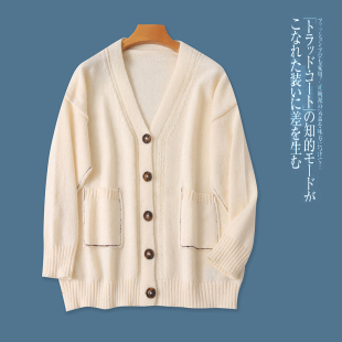 宽松V领单排扣长袖 开衫 时尚 秋冬新外贸女装 双口袋毛衣29812 毛衣