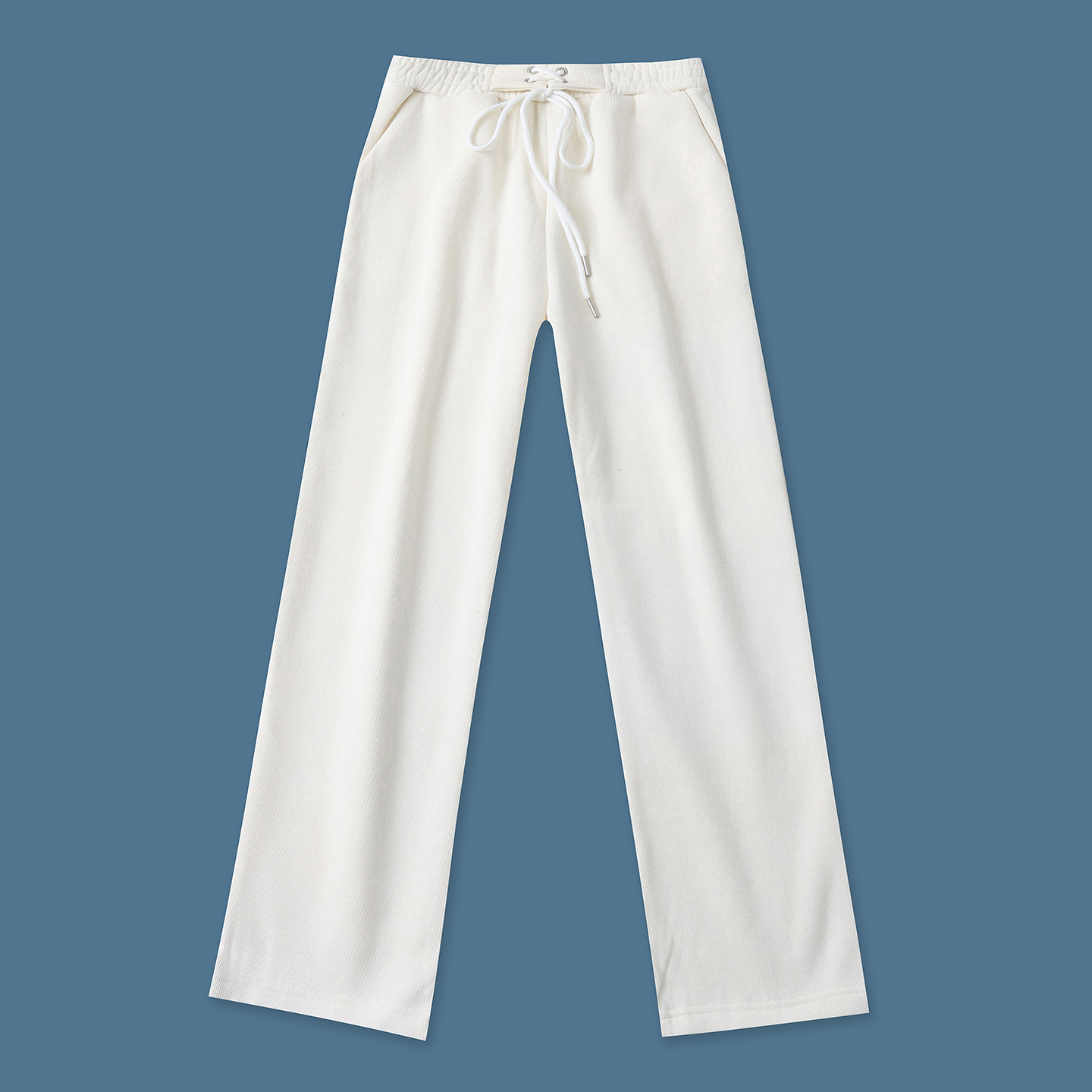 一体绒加厚阔腿裤 冬新款女装松紧高腰双口袋直筒窄版休闲裤32476