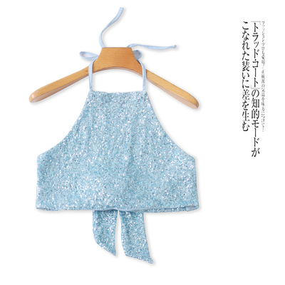 亮片挂脖抹胸  夏季新款外贸女装时尚性感挂脖系带露背露脐32001